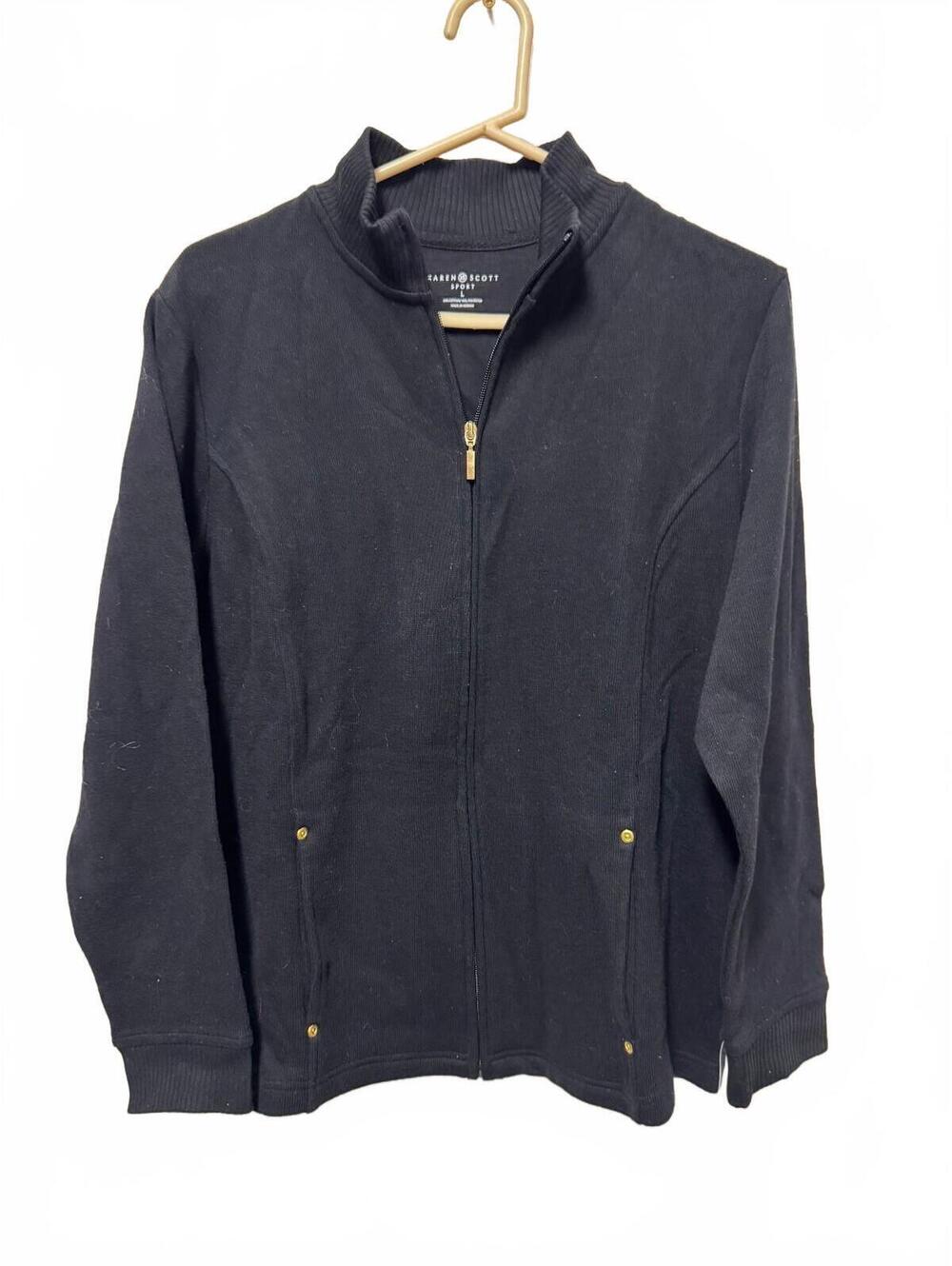 Karen Scott Sport Women's Full Zip Black Cotton Blend Jacket Size L